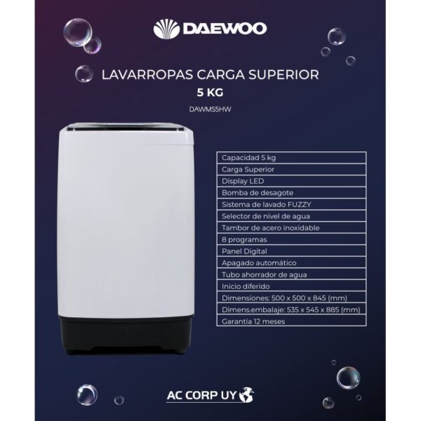 Lavarropas Daewoo c/sup 5k Dawms5hw - Image 5