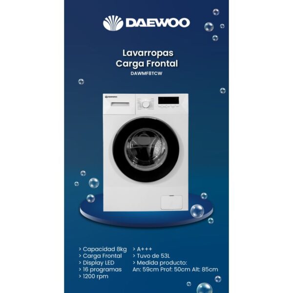 Lavarropas Daewoo c/frontal 8k Dawmf8tcw - Image 3