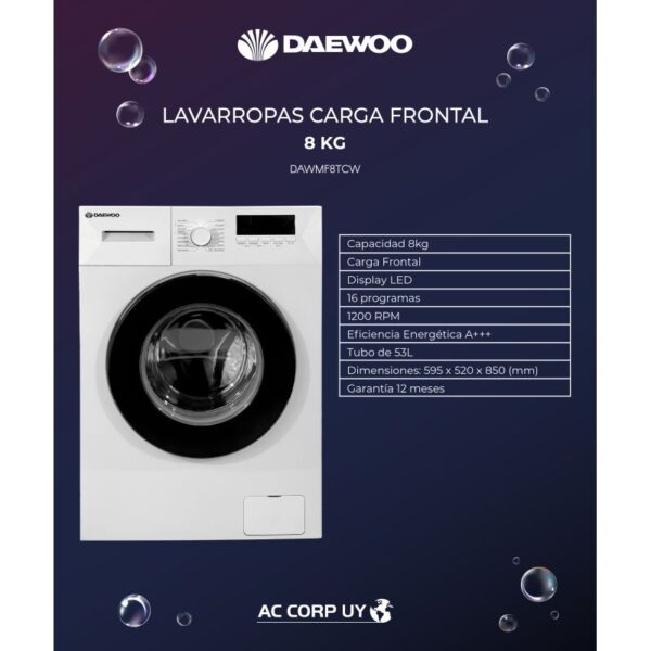 Lavarropas Daewoo c/frontal 8k Dawmf8tcw - Image 4